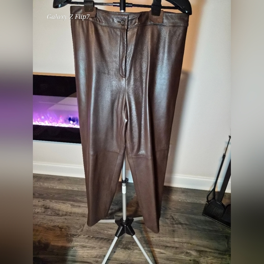 Talbots Petites 100% Genuine Leather Pants - Chocolate Brown - Size 14P